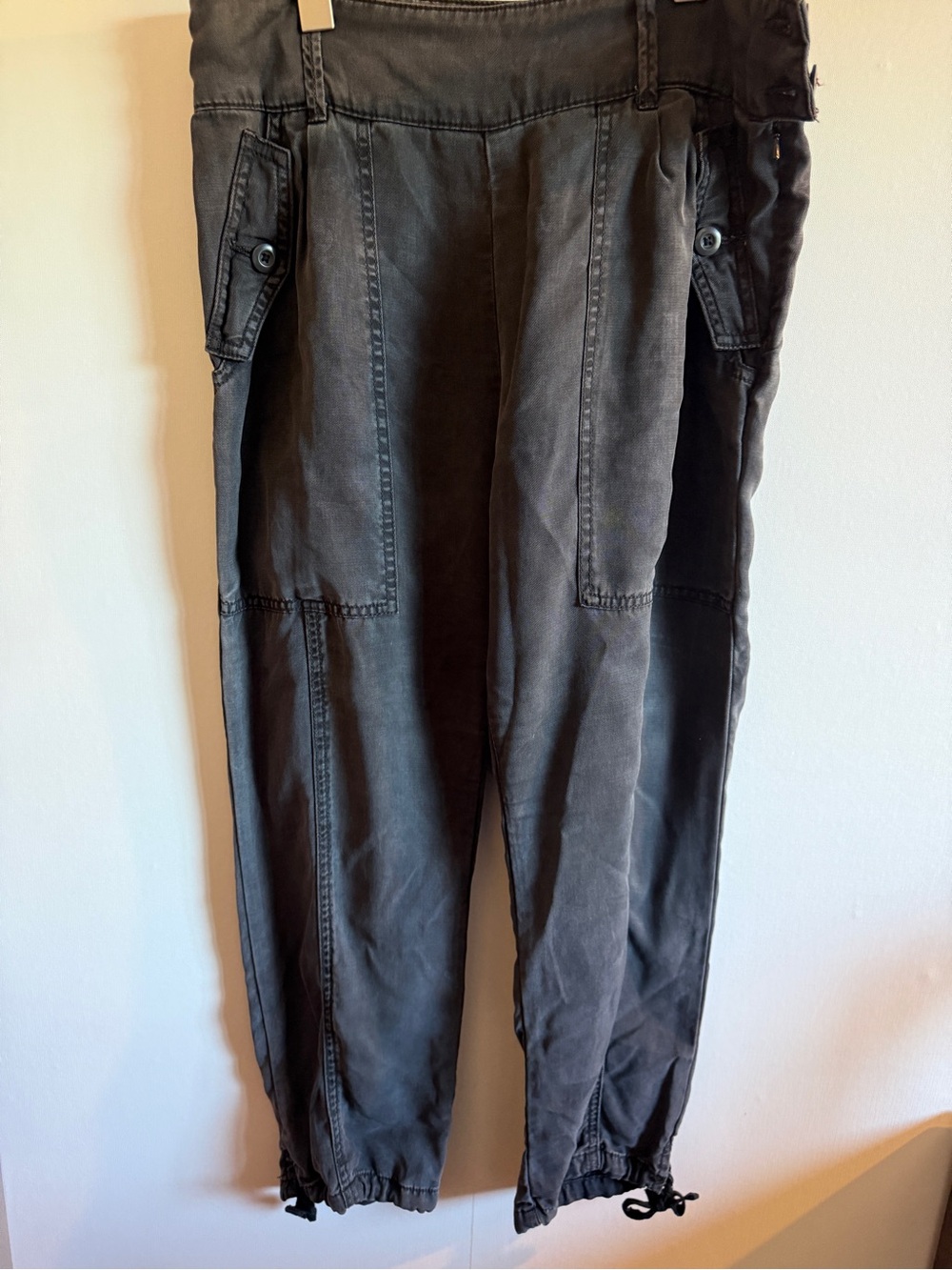 Anthropologie Utility Cargo Jogger Pants Charcoal Gray Ankle Tie Size 4